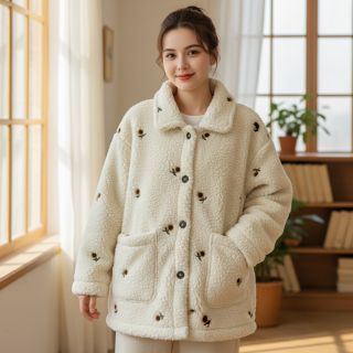 Stofă palton TEDDY JACQUARD EMBROIDERY Sunflower