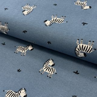 Țesătură din bumbac FLANNEL Zebras blue