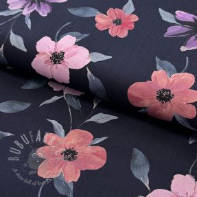 Țesătură din bumbac VISCOSE Flowers navy digital print