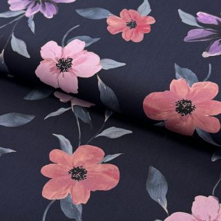 Țesătură din bumbac VISCOSE Flowers navy digital print
