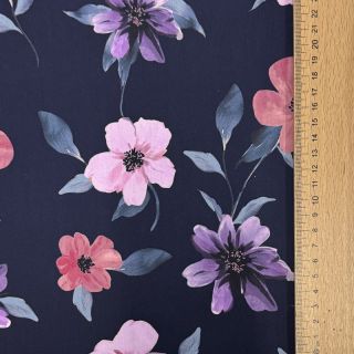 Țesătură din bumbac VISCOSE Flowers navy digital print