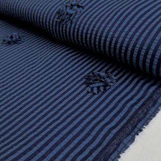 Viscoză YARN DYED Stripes and flowers navy