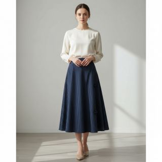 Viscoză YARN DYED Stripes and flowers navy