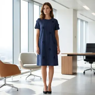 Viscoză YARN DYED Stripes and flowers navy