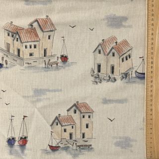 Țesătură decorativă Linenlook Seaside House View digital print