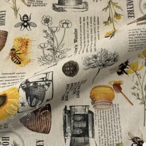 Țesătură decorativă Linenlook Bee Honey Recipe digital print