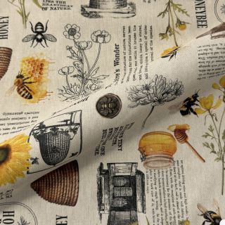 Țesătură decorativă Linenlook Bee Honey Recipe digital print