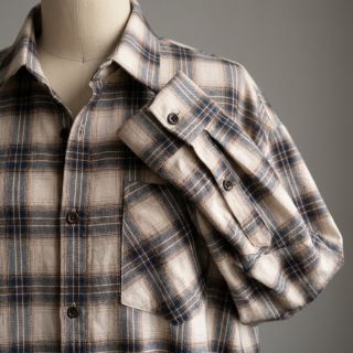 Țesătură din bumbac YARN DYED BRUSHED Check Tim beige