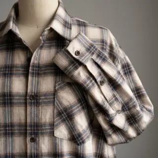 Țesătură din bumbac YARN DYED BRUSHED Check Tim beige