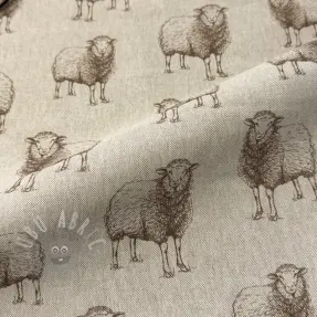 Țesătură decorativă Linenlook Pen Drawing Sheep digital print