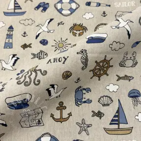 Țesătură decorativă Linenlook premium Nautical Doodle