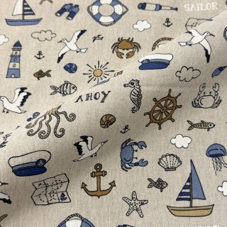 Țesătură decorativă Linenlook premium Nautical Doodle