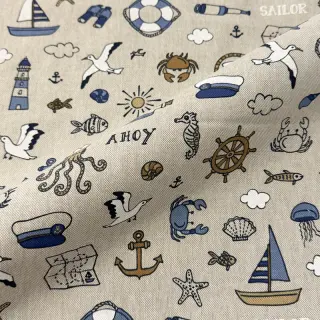 Țesătură decorativă Linenlook premium Nautical Doodle