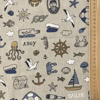 Țesătură decorativă Linenlook premium Nautical Doodle