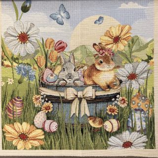 Țesătură decorativă GOBELIN PREMIUM Floral Easter Bunny PANEL
