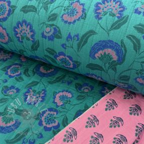 Mușelină STEPPED Flowers petrol