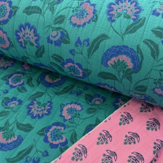 Mușelină STEPPED Flowers petrol