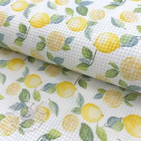 Țesătură din bumbac waffle Lemons digital print
