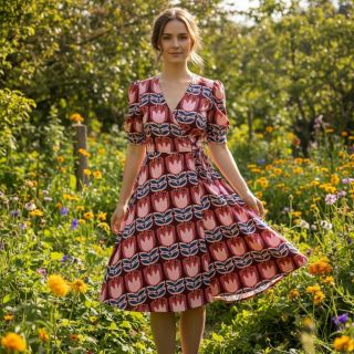 Viscoză ECOVERO Flowers Celia burgundy