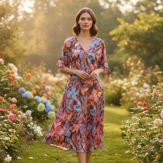 Țesătură din bumbac VISCOSE Flowers dark petrol