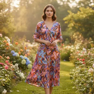 Țesătură din bumbac VISCOSE Flowers dark petrol