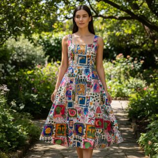 Țesătură din bumbac SATIN Summer patchwork digital print