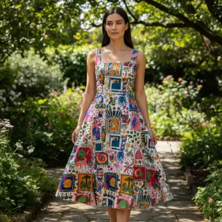 Țesătură din bumbac SATIN Summer patchwork digital print