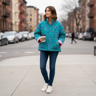 Mușelină STEPPED Flowers petrol