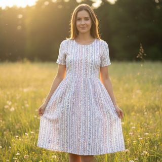 Mușelină Leaves in stripes digital print ORGANIC