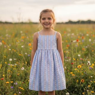 Mușelină Flowers check blue digital print