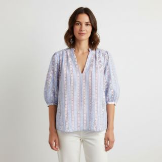 Mușelină Flowers check blue digital print