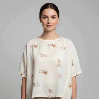 Mușelină EMBROIDERY Dogs ecru