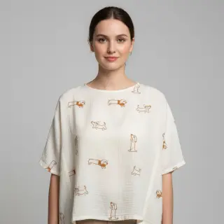 Mușelină EMBROIDERY Dogs ecru