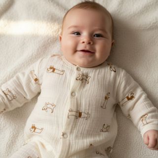 Mușelină EMBROIDERY Dogs ecru