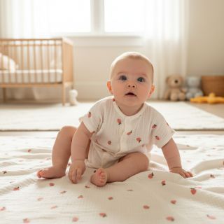 Mușelină EMBROIDERY Fruit peach SIMPLY NATURAL