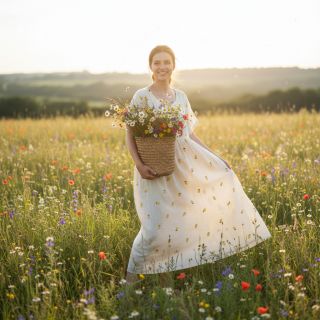 Mușelină EMBROIDERY Fruit natural yellow