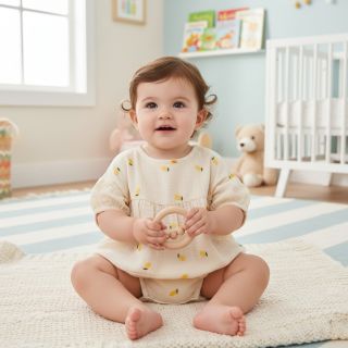 Mușelină EMBROIDERY Fruit natural yellow