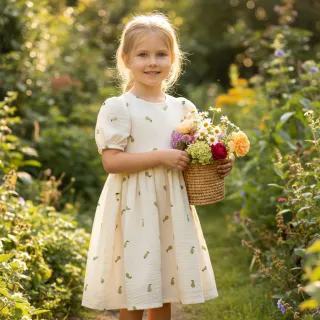 Mușelină EMBROIDERY Fruit green SIMPLY NATURAL