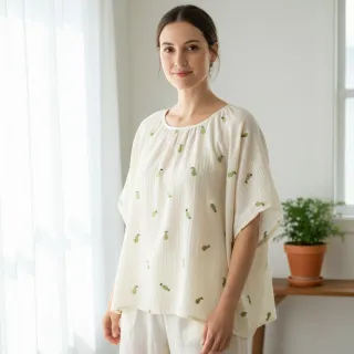 Mușelină EMBROIDERY Fruit green SIMPLY NATURAL