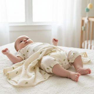 Mușelină EMBROIDERY Fruit green SIMPLY NATURAL