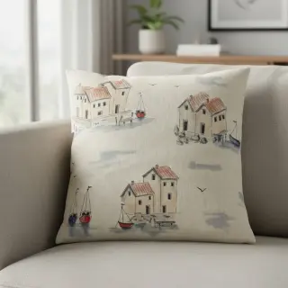 Țesătură decorativă Linenlook Seaside House View digital print