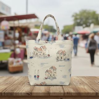 Țesătură decorativă Linenlook Seaside House View digital print