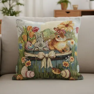 Țesătură decorativă GOBELIN PREMIUM Floral Easter Bunny PANEL