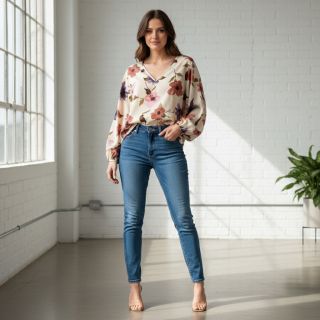 Țesătură din bumbac VISCOSE Flowers offwhite digital print