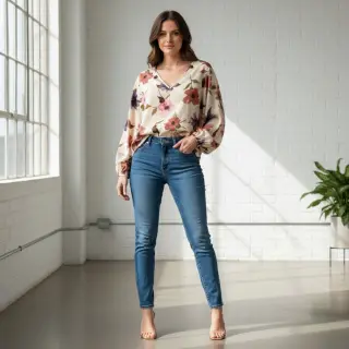 Țesătură din bumbac VISCOSE Flowers offwhite digital print