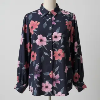 Țesătură din bumbac VISCOSE Flowers navy digital print