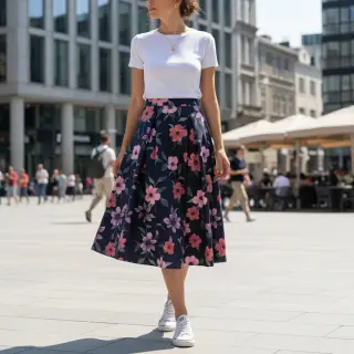 Țesătură din bumbac VISCOSE Flowers navy digital print