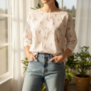 Țesătură din bumbac FLANNEL Flowers white