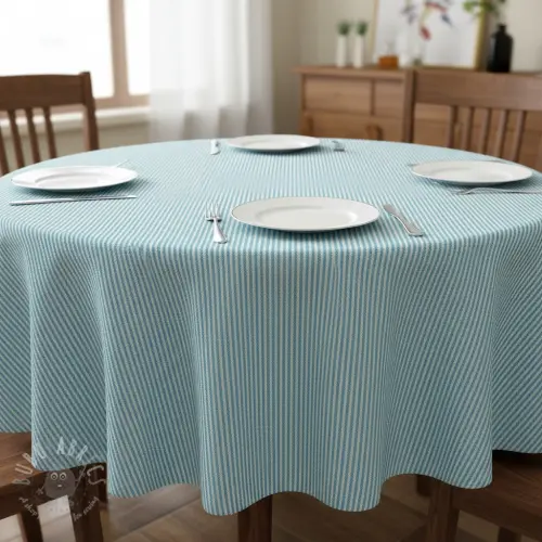 Țesătură decorativă DOBBY Colored stripe turquoise