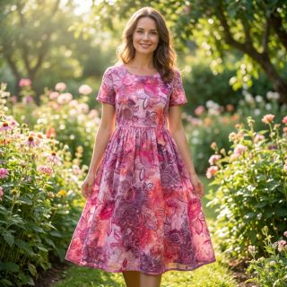 Țesătură din bumbac TIE DYE EMBROIDERY Flora design D